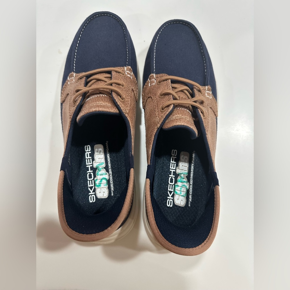Skechers Navy and Tan Boat Shoes